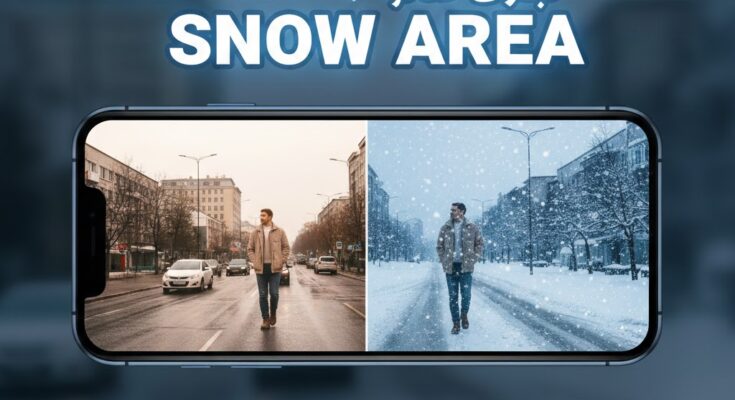 Edits Video Editor Snow Filter interface showing snowfall effect